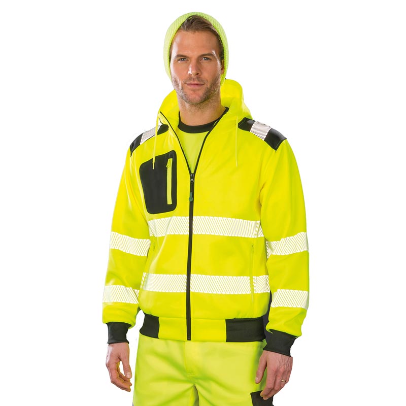 Recycled robust zipped safety hoodie - Fluorescent Yellow/ Black S